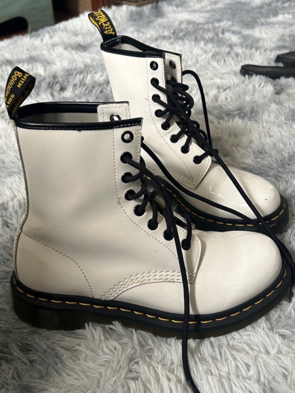 Dr. Martens White Lace-Up Combat Boots with Black Trim